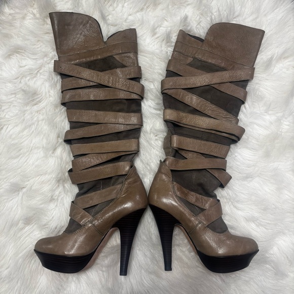 Dolce Vita Strappy Bandage Leather Knee High Heeled Boots size 6.5 - Picture 2 of 8